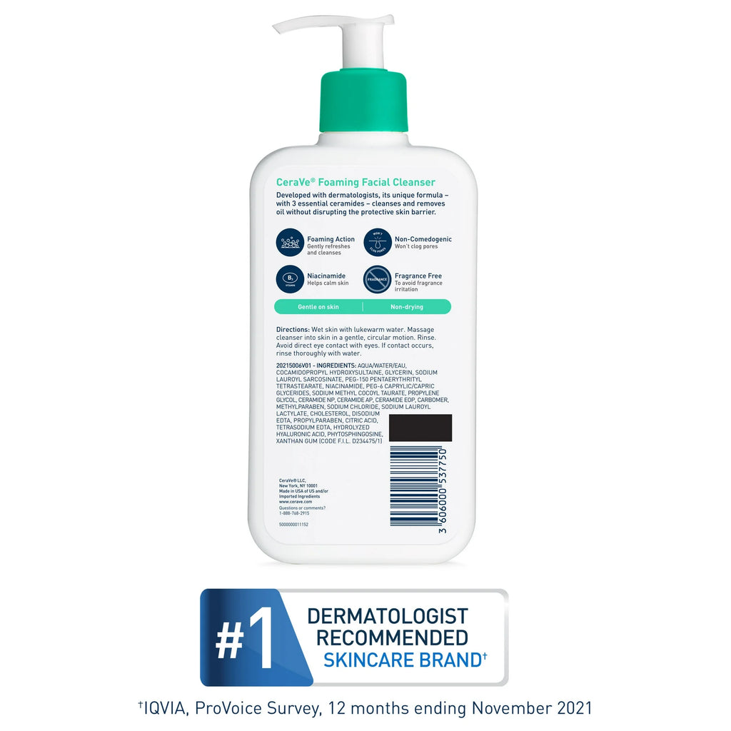 CeraVe Foaming Facial Cleanser – Normal to Oily Skin, 12 fl oz | Gentle Daily Face Wash