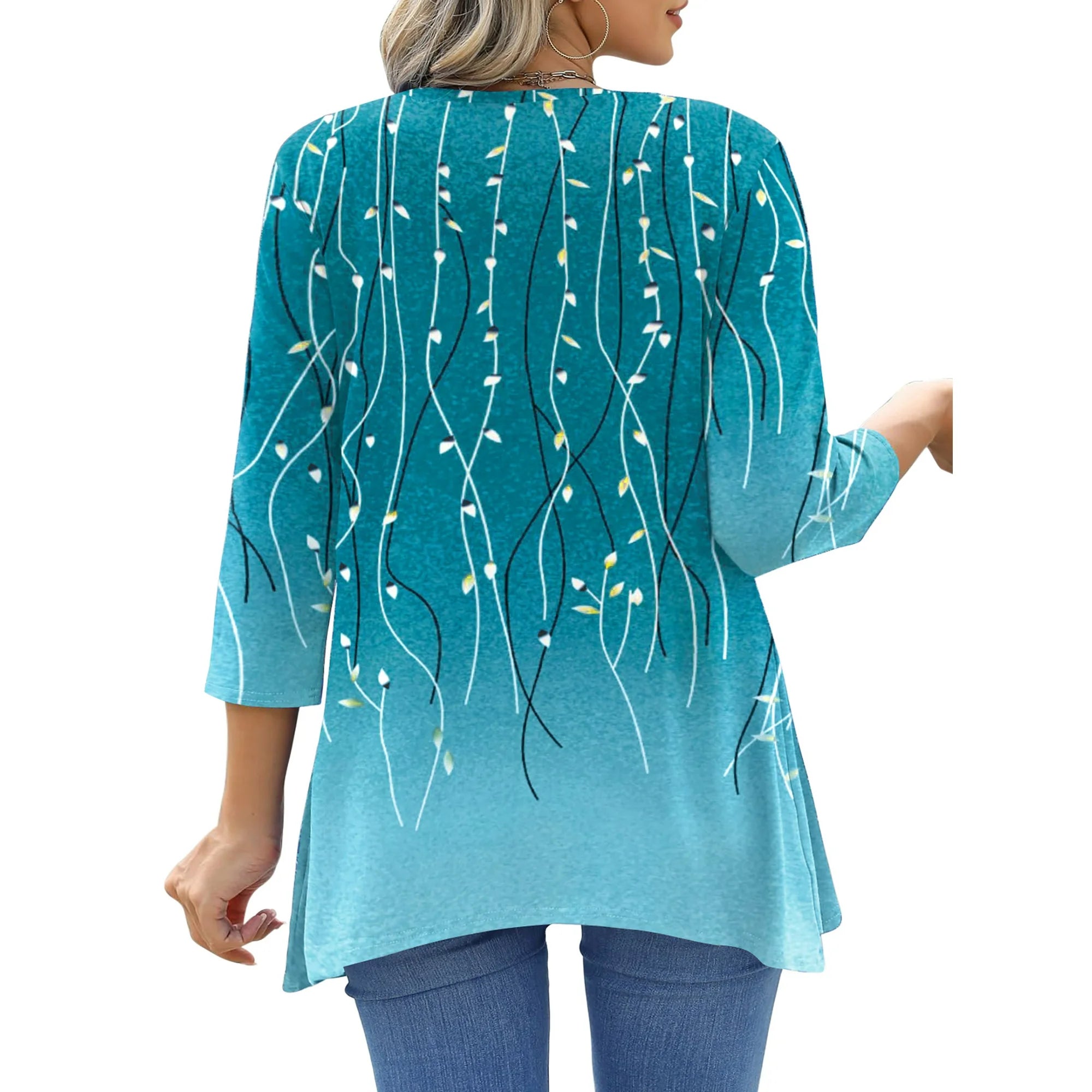 Fantaslook Plus Size Women's Tunic Top – 3/4 Sleeve Loose Flowy Floral Blouse