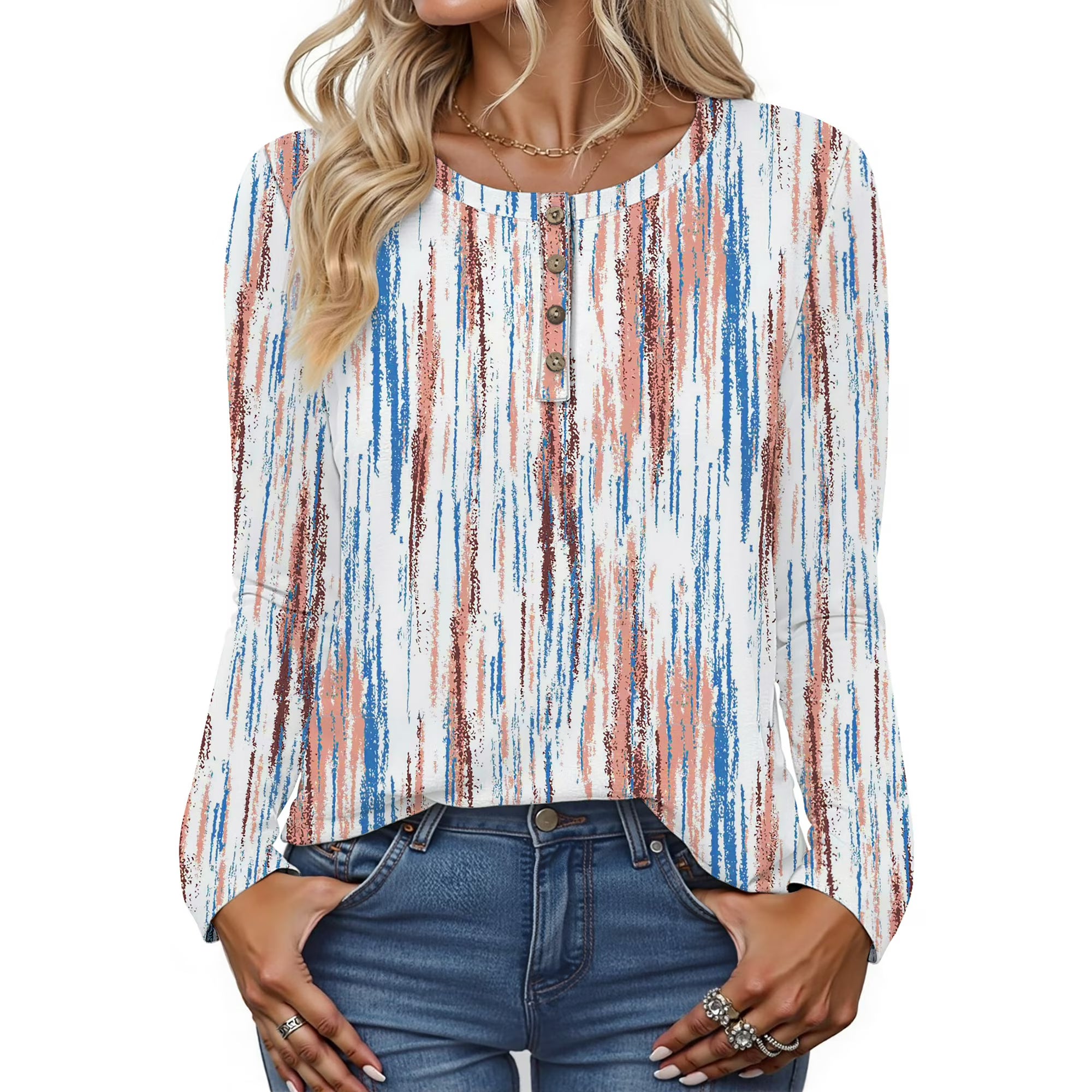 Fantaslook Women's Henley Long Sleeve Blouse – Dressy Casual Fall Work Top