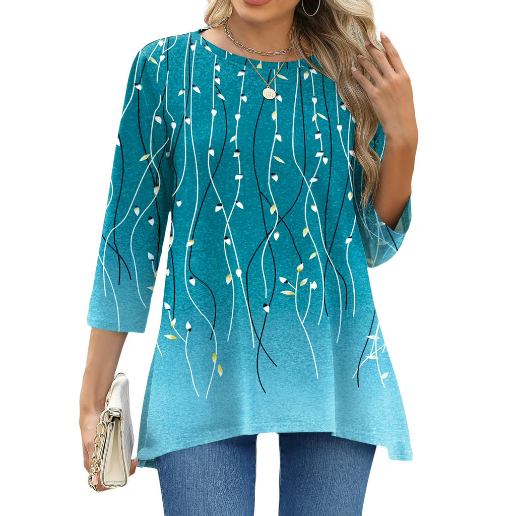Fantaslook Plus Size Women's Tunic Top – 3/4 Sleeve Loose Flowy Floral Blouse