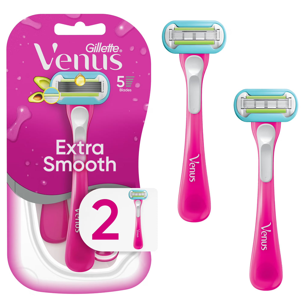 Gillette Venus Extra Smooth Green Disposable Women's Razors, 2 Count | Gentle Shaving for Smooth Skin
