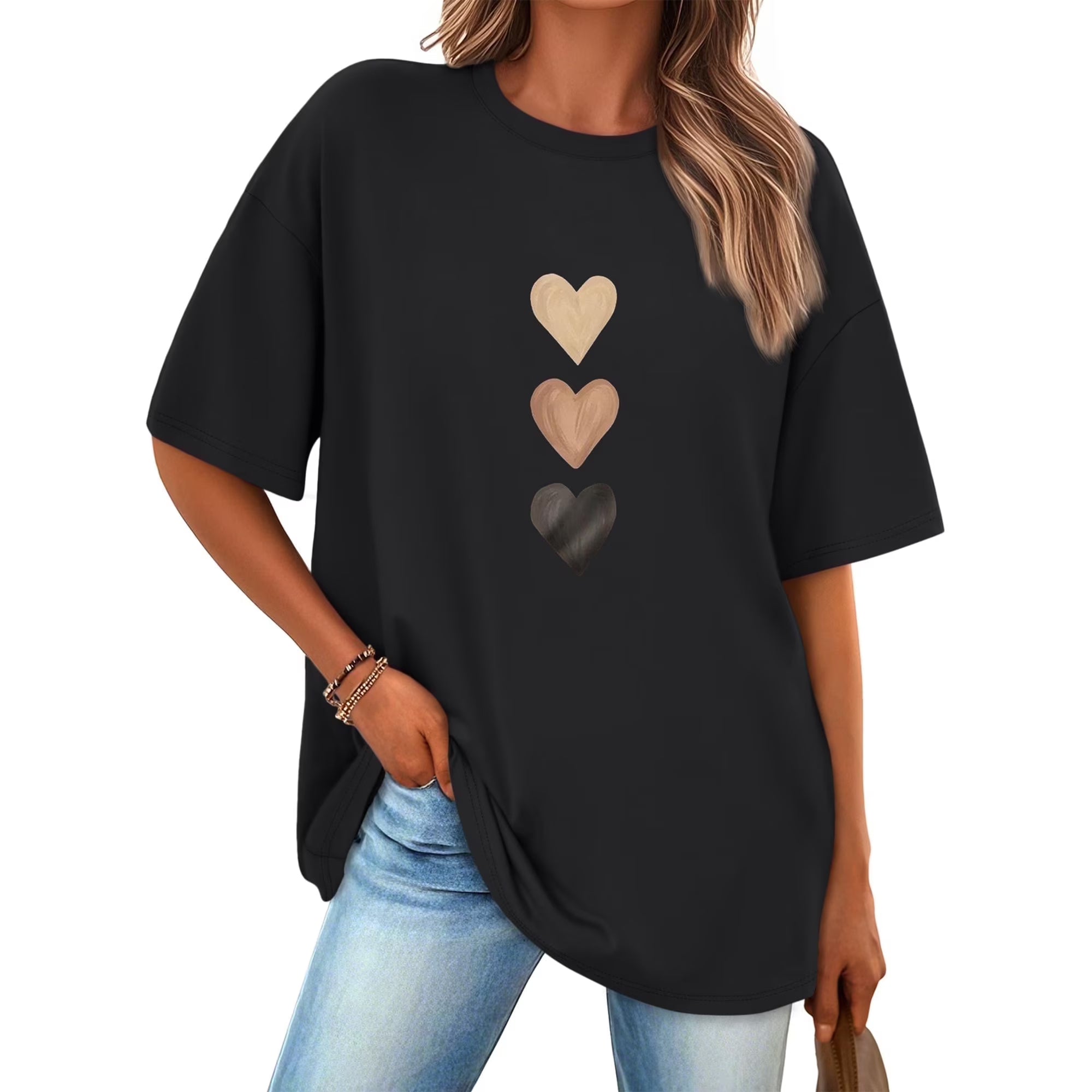 SUNBS Women's Oversized Graphic Tee – Love Heart Casual Summer T-Shirt