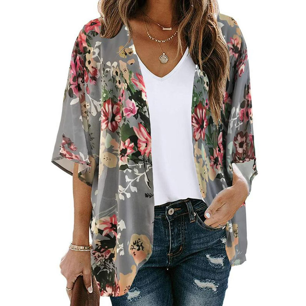 Shine Up Women's Printed Kimono Blouse – Plus Size Summer Casual Cover-Up Top